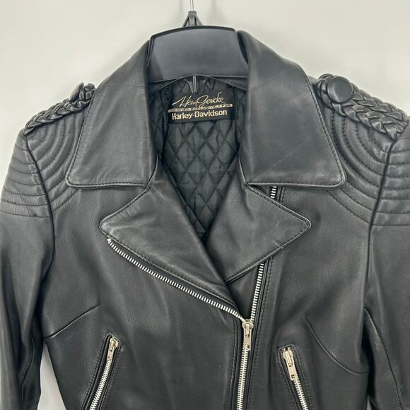 VTG 80s women's leather Hein Gericke HARLEY DAVIDSON Motorcycle Biker Jacket 38 - Picture 2 of 16